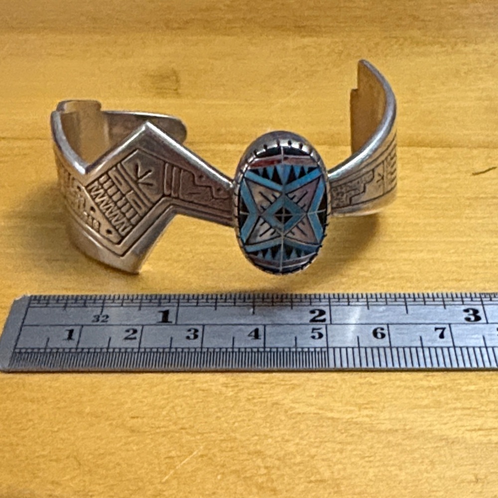 SOLD Sterling RMT X Carolyn Pollack Relios Morning Star Genuine Stone Inlay Cuff - Picture 12 of 14